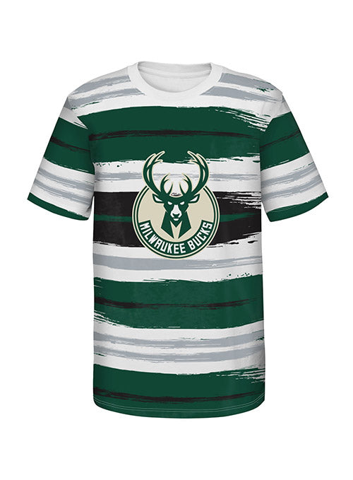 Youth Outerstuff Run It Back Milwaukee Bucks T-shirt In Green & White - Front View