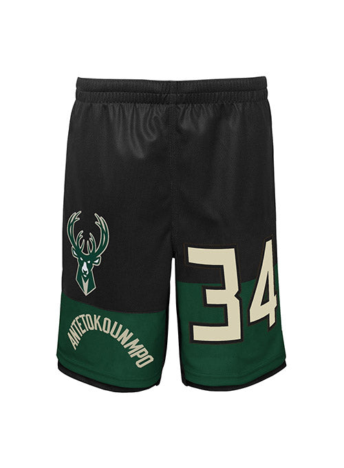 Youth Outerstuff Giannis Antetokounmpo Pandemonium Milwaukee Bucks Shorts In Black & Green - Front View