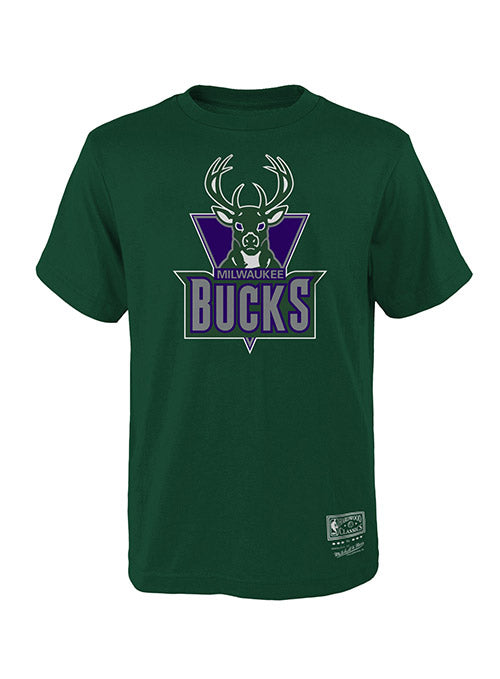 Youth Mitchell & Ness HWC '93 Retro Reboot Milwaukee Bucks T-Shirt In Green - Front View