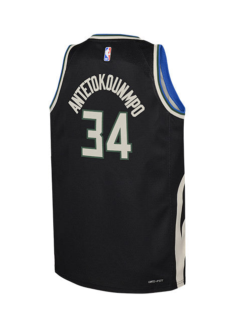 Youth Jordan 2022 Statement Edition Giannis Antetokounmpo Milwaukee Bucks Swingman Jersey In Black - Back View