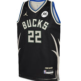 Youth Jordan 2022 Statement Edition Khris Middleton Milwaukee Bucks Swingman Jersey In Black - Front View