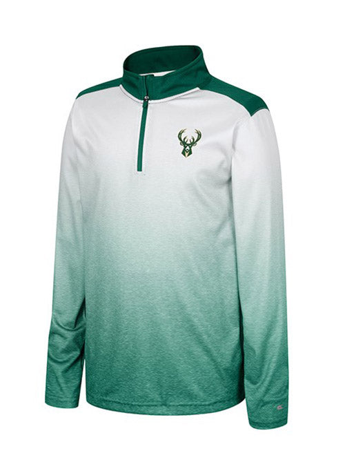 Youth Max Icon Milwaukee Bucks 1/4 Zip Pullover In Green & White - Front View
