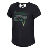 Youth Girls Katy Strappy Milwaukee Bucks T-Shirt In Black - Front View