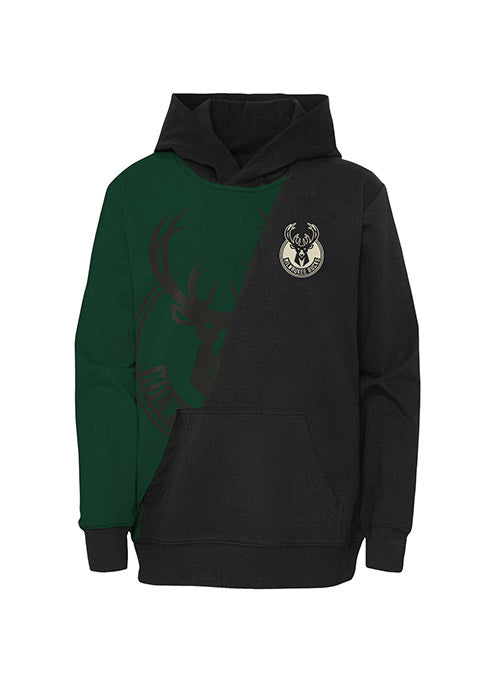 Juvenile Outerstuff Unrivaled Terry Milwaukee Bucks Hooded Sweatshirt In Black & Green - Front View