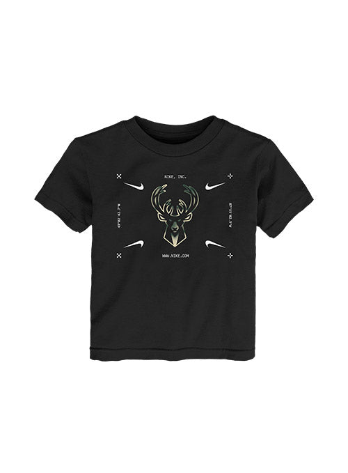 Toddler Nike ESS ATC Logo 2 Milwaukee Bucks T-Shirt In Black - Front View
