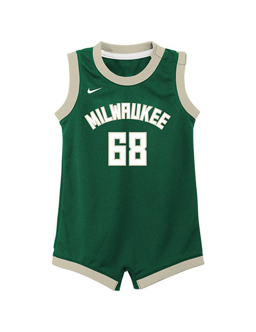 Infant Nike Icon Bango Milwaukee Bucks Onesie In Green - Front View