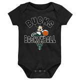 Newborn Lil Champ Mickey Milwaukee Bucks Onesie In Black - Front View