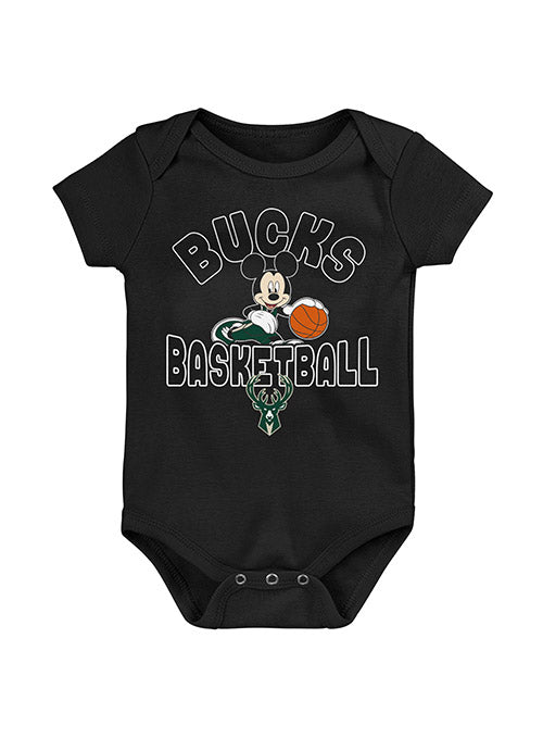 Newborn Lil Champ Mickey Milwaukee Bucks Onesie In Black - Front View