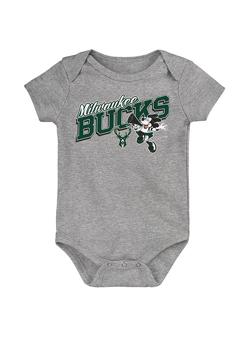 Infant Outerstuff Team Love Minnie Milwaukee Bucks Onesie In Grey - Front View