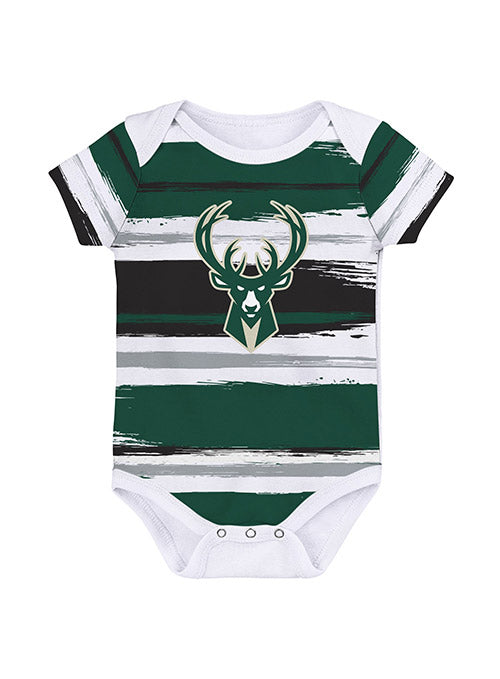 Infant Outerstuff Team Favorite Milwaukee Bucks Onesie In Green, White & Black - Front View