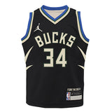 Toddler Nike 2022 Statement Edition Giannis Milwaukee Bucks Replica Jersey In Black - Front View