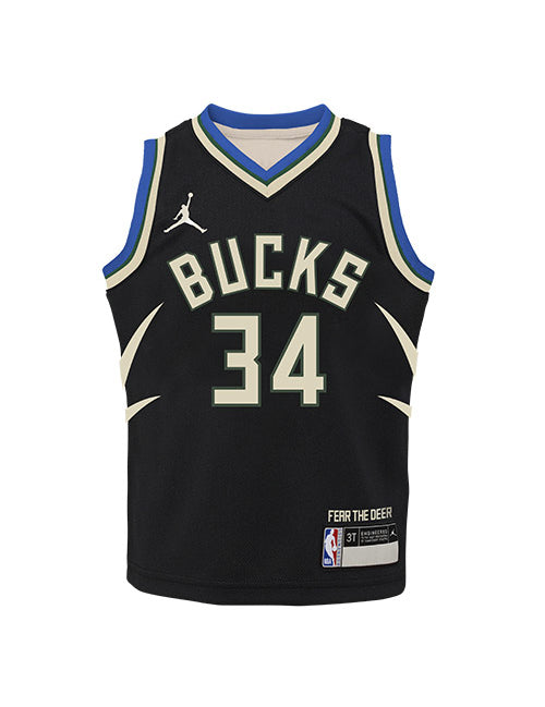 Toddler Nike 2022 Statement Edition Giannis Milwaukee Bucks Replica Jersey In Black - Front View