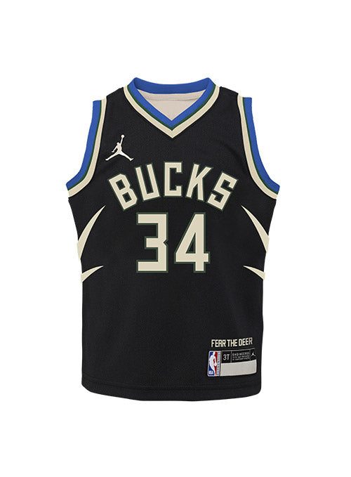 Toddler Nike 2022 Statement Edition Giannis Milwaukee Bucks Replica Jersey In Black - Front View