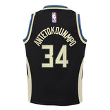 Toddler Nike 2022 Statement Edition Giannis Milwaukee Bucks Replica Jersey In Black - Back View