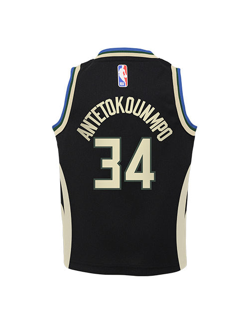 Toddler Nike 2022 Statement Edition Giannis Milwaukee Bucks Replica Jersey In Black - Back View