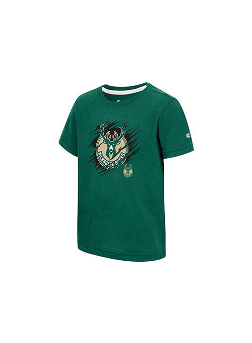Toddler Sphynx Scratched Global Milwaukee Bucks T-Shirt In Green - Front View