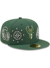 New Era 59Fifty Icon QT Milwaukee Bucks Fitted Cap In Green - Angled Right Side View