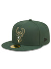 New Era 59Fifty Banner Side D3 Green Milwaukee Bucks Fitted Hat - Angled Left Side View