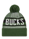 New Era Cuff Pom Striped D3 Green Milwaukee Bucks Knit Hat In Green, White & Black - Back View