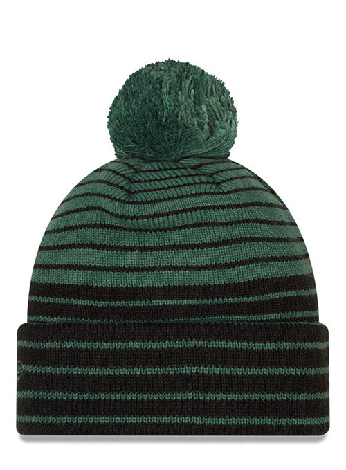 Youth New Era Cuff Pom Patch D3 Milwaukee Bucks Knit Hat In Green & Black - Back View