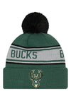 New Era Cuff Pom Repeat D3 Milwaukee Bucks Knit Hat In Green, Grey & Black - Front View