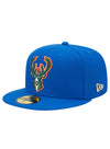 New Era 2022-23 City Edition 59Fifty Icon Milwaukee Bucks Fitted Hat In Blue - Angled Left Side View