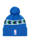 Youth New Era 2022-23 City Edition OTC Cuff Pom Milwaukee Bucks Knit Hat In Blue - Back View
