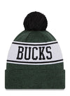 New Era Banner Cuff Pom Milwaukee Bucks Knit Hat In Green, White & Black - Back View