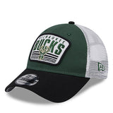 New Era  9Forty 2Tone Patch Milwaukee Bucks Adjustable Hat In Green, Black & White - Angled Left Side View