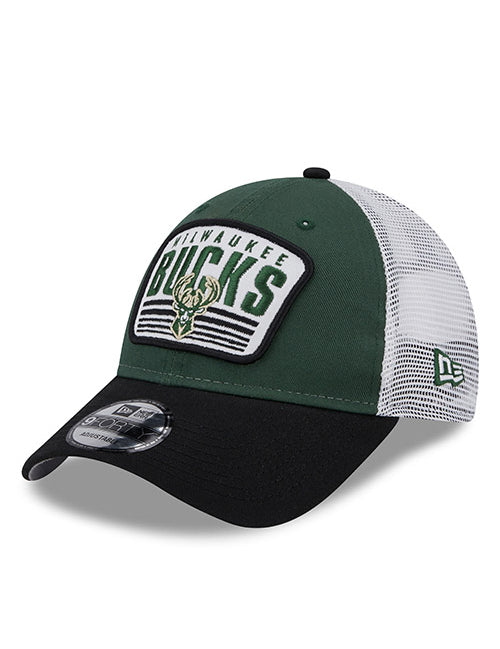 New Era  9Forty 2Tone Patch Milwaukee Bucks Adjustable Hat In Green, Black & White - Angled Left Side View