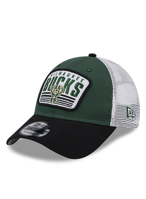 New Era  9Forty 2Tone Patch Milwaukee Bucks Adjustable Hat In Green, Black & White - Angled Left Side View