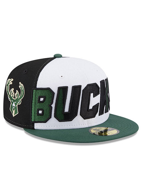 New Era 59Fifty Back Half 23 Milwaukee Bucks Fitted Hat In Green, White & Black - Angled Right Side View