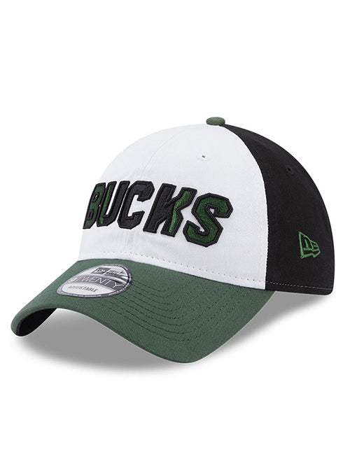 New Era 9Twenty Back Half 23 Milwaukee Bucks Adjustable Hat In Green, White & Black - Angled Left Side View