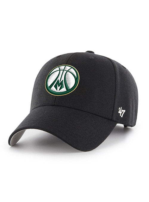 '47 Brand MVP Ball Logo Milwaukee Bucks Adjustable Hat In Black - Angled Left Side View