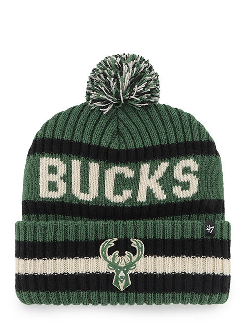47 Brand Bering Green Milwaukee Bucks Cuff Pom Knit Hat - Front View
