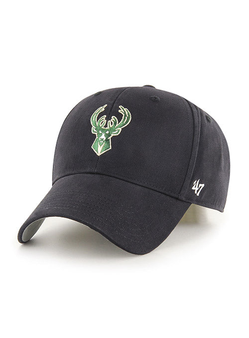 Youth '47 Brand MVP Basic Icon Black Milwaukee Bucks Adjustable Hat - Angled Left Side View