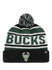 Youth 47 Brand Hangtime Milwaukee Bucks Cuff Pom Knit Hat In Black, Green & White - Front View