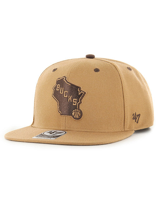 '47 Brand Toffee State Milwaukee Bucks Snapback Hat In Tan - Angled Left Side View