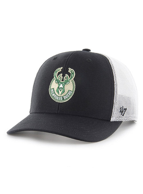 '47 brand Trophy Global Milwaukee Bucks Flex Fit Hat In Black & White - Angled Left Side View