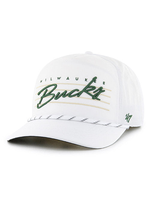 '47 Brand Hitch Downburst Milwaukee Bucks Snapback Hat In White - Angled Left Side View