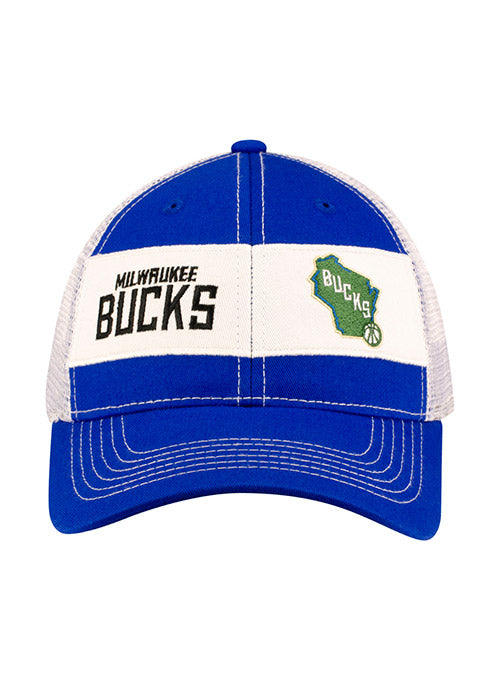 Bucks Pro Shop State Wordmark Royal Milwaukee Bucks Adjustable Hat In Blue & White - Front View