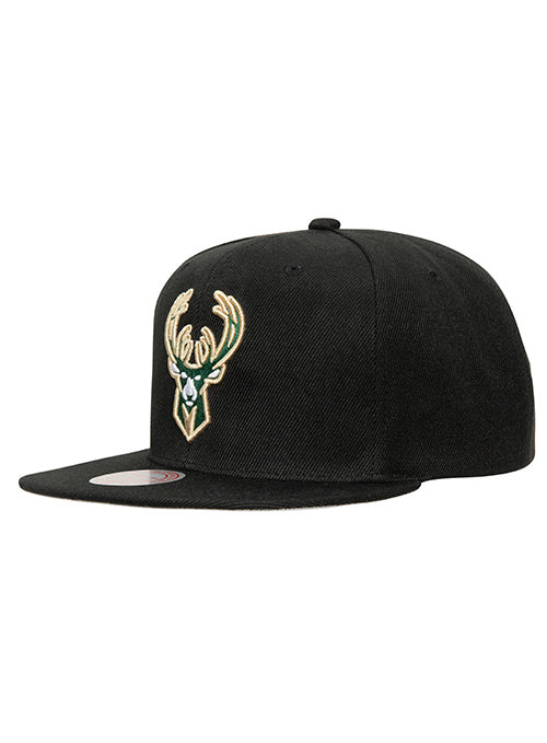 Men's Mitchell & Ness Black Milwaukee Bucks Front Loaded Snapback Hat
