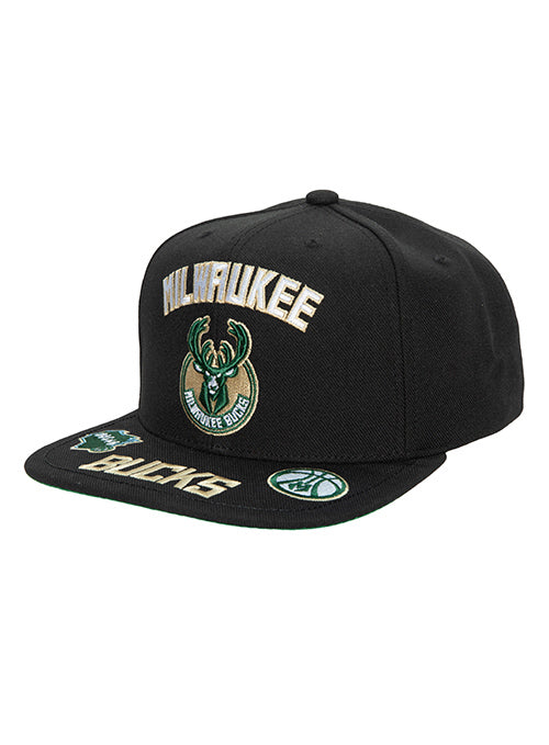 Mitchell & Ness Front Loaded Milwaukee Bucks Snapback Hat In Black - Angled Left Side View