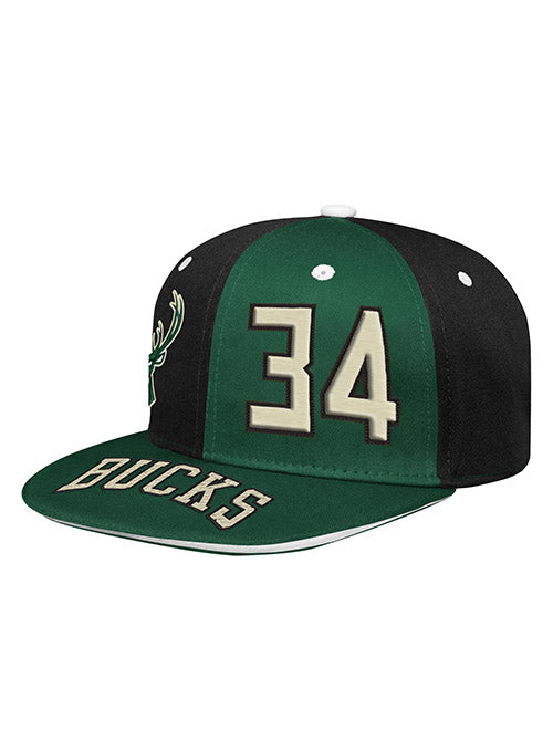 Youth Outerstuff Giannis Antetokounmpo Pandemonium Milwaukee Bucks Snapback Hat In Green & Black - Angled Left Side View