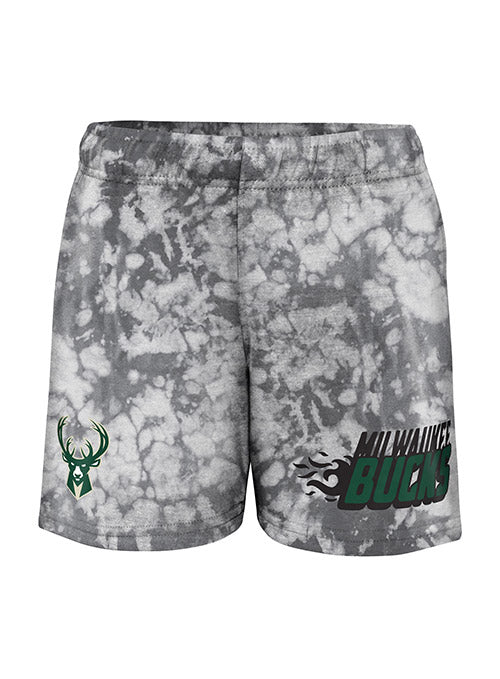 Juvenile Lazy Days Bleached Milwaukee Bucks Shorts In Grey - Front View