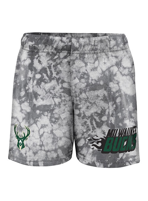 Youth Outerstuff Lazy Days Bleached Milwaukee Bucks Shorts In Grey - Front View