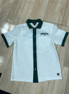 The Wild Collective Button Up Milwaukee Bucks Bowling Shirt In White & Green - Front View