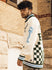 The Wild Collective Checkered Milwaukee Bucks Cardigan In Cream, Blue, Green & White - Left Side View On Model