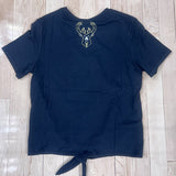 Women's The Wild Collective Twist Tie Checkered Milwaukee Bucks T-Shirt In Blue - Back View