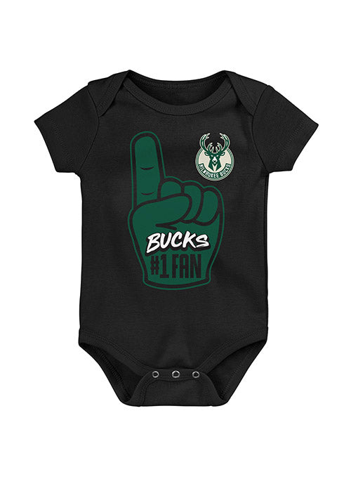 Infant Outerstuff Hand Off Milwaukee Bucks Onesie In Black & Green - Front View